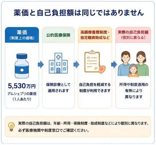 薬価と自己負担額の違いを示すインフォグラフィック